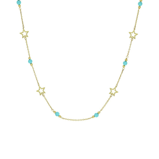 igold - Collana con Stelle e Perline Turchesi in Oro Giallo 375% 9 kt