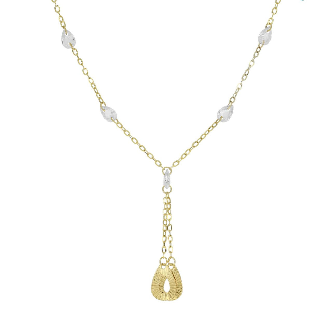 igold - Collana con Cristalli Trasparenti e Pendenti a Goccia in Oro Giallo 9 kt