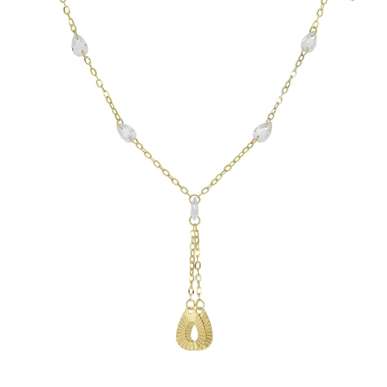 igold - Collana con Cristalli Trasparenti e Pendenti a Goccia in Oro Giallo 9 kt