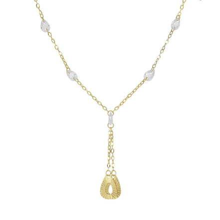 igold - Collana con Cristalli Trasparenti e Pendenti a Goccia in Oro Giallo 9 kt