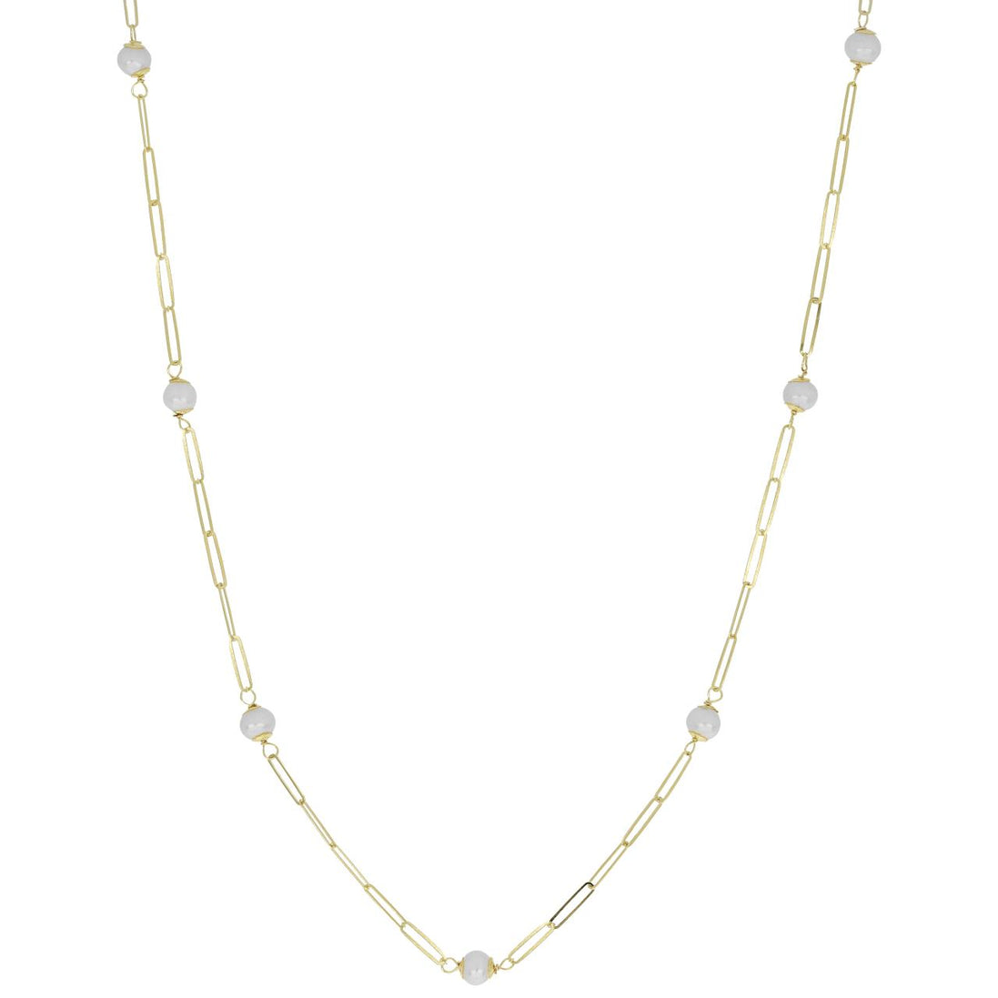 igold - Collana con Catena a Maglie Allungate e Perle Bianche in Oro Giallo 375% 9 kt