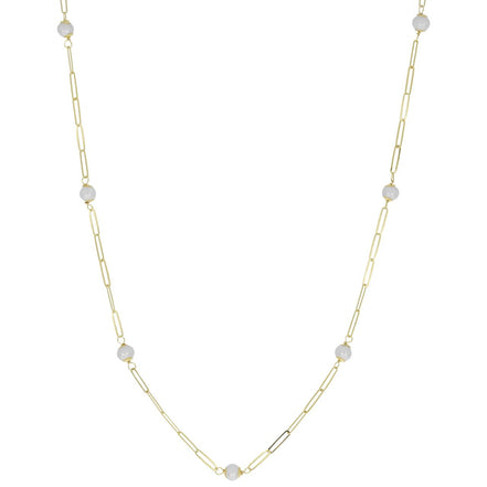 igold - Collana con Catena a Maglie Allungate e Perle Bianche in Oro Giallo 375% 9 kt