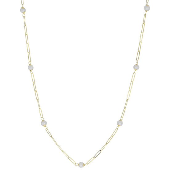 igold - Collana con Catena a Maglie Allungate e Perle Bianche in Oro Giallo 375% 9 kt