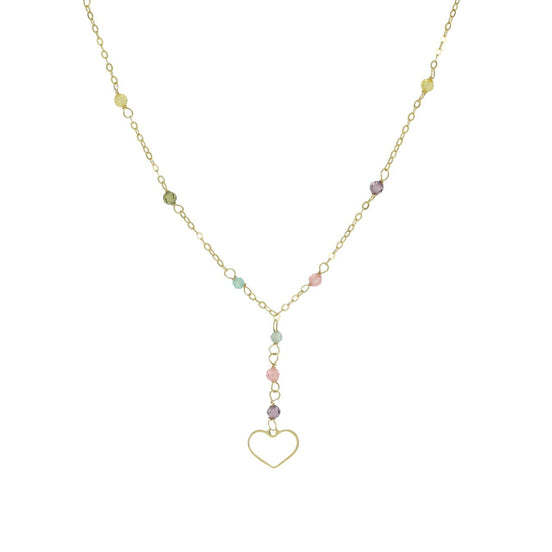 igold - Collana con Catena Sottile e Pietre Multicolore con Pendente a Cuore in Oro Giallo 375% 9 kt