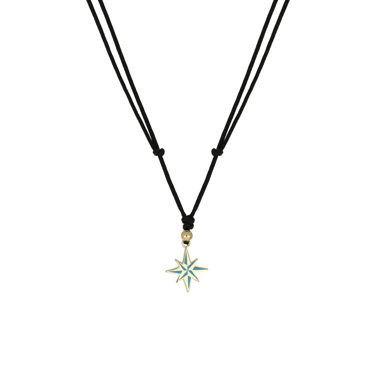igold - Collana Rosa dei Venti Smaltata con Cordino Nero in Oro 375% 9kt