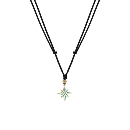 igold - Collana Rosa dei Venti Smaltata con Cordino Nero in Oro 375% 9kt