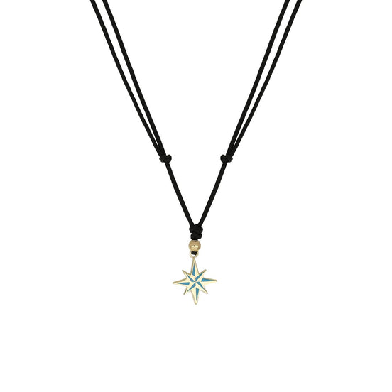 igold - Collana Rosa dei Venti Smaltata con Cordino Nero in Oro 375% 9kt