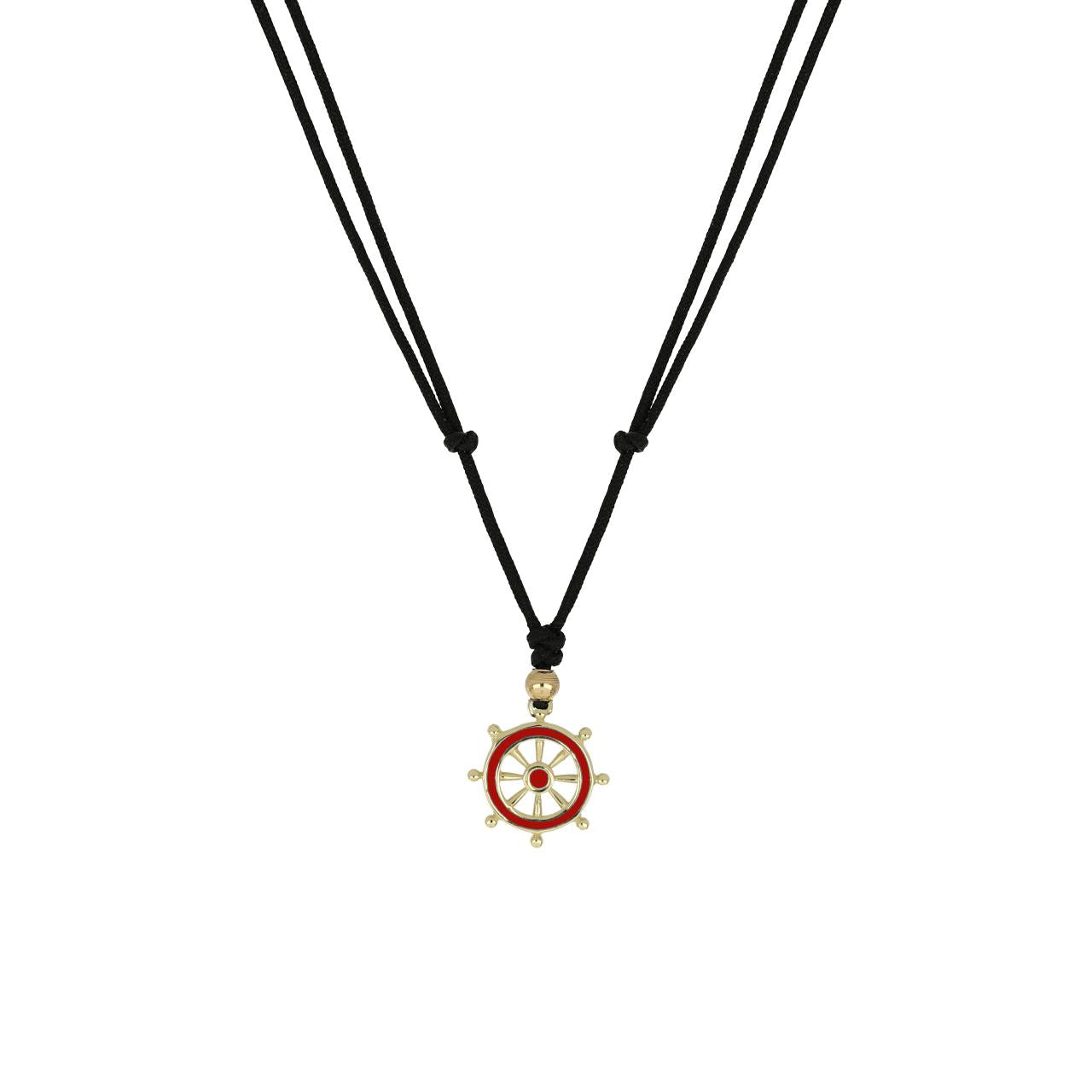 igold - Collana con Timone in Oro 375% 9kt e Smalto Rosso su Cordino Nautico