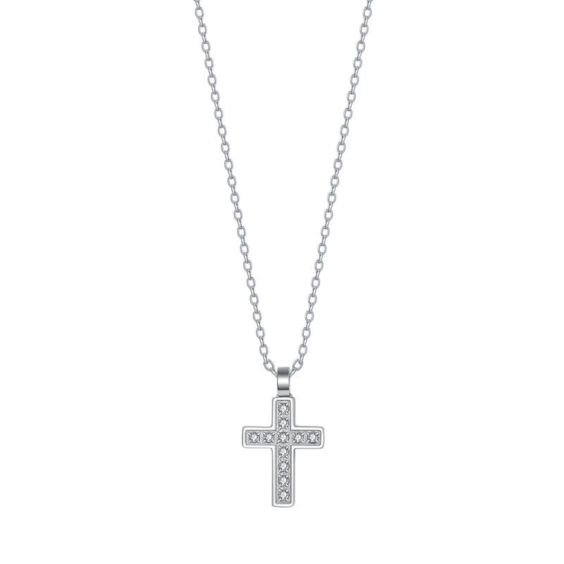 luca barra - COLLANA UOMO IN ACCIAIO CON CROCE E CRISTALLI BIANCHI