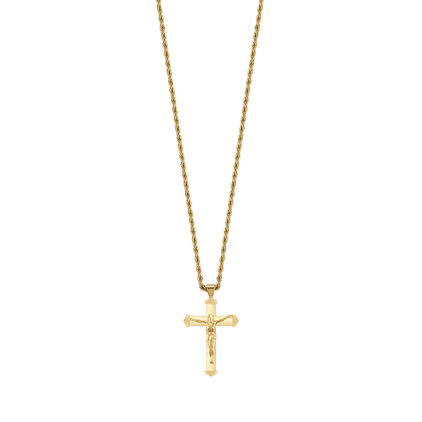 luca barra - COLLANA UOMO IN ACCIAIO IP GOLD CON CROCEFISSO
