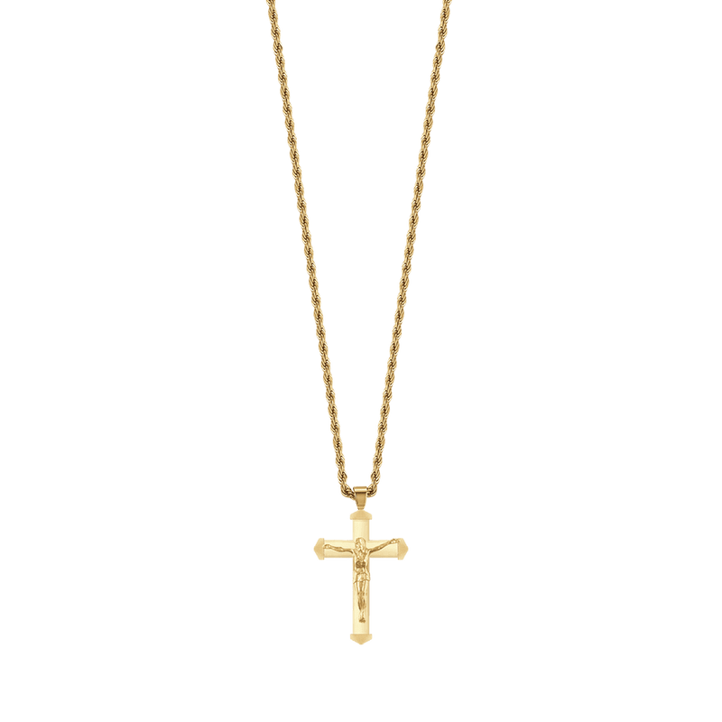 luca barra - COLLANA UOMO IN ACCIAIO IP GOLD CON CROCEFISSO