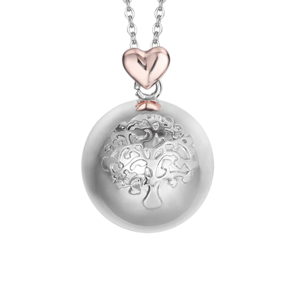 luca barra - COLLANA CHIAMA ANGELI IN ACCIAIO,SFERA IN METALLO CON ALBERO DELLA VITA E CUORE