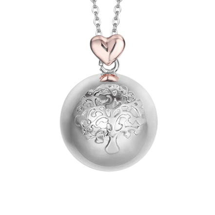 luca barra - COLLANA CHIAMA ANGELI IN ACCIAIO,SFERA IN METALLO CON ALBERO DELLA VITA E CUORE