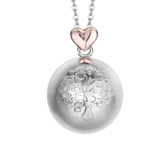 luca barra - COLLANA CHIAMA ANGELI IN ACCIAIO,SFERA IN METALLO CON ALBERO DELLA VITA E CUORE