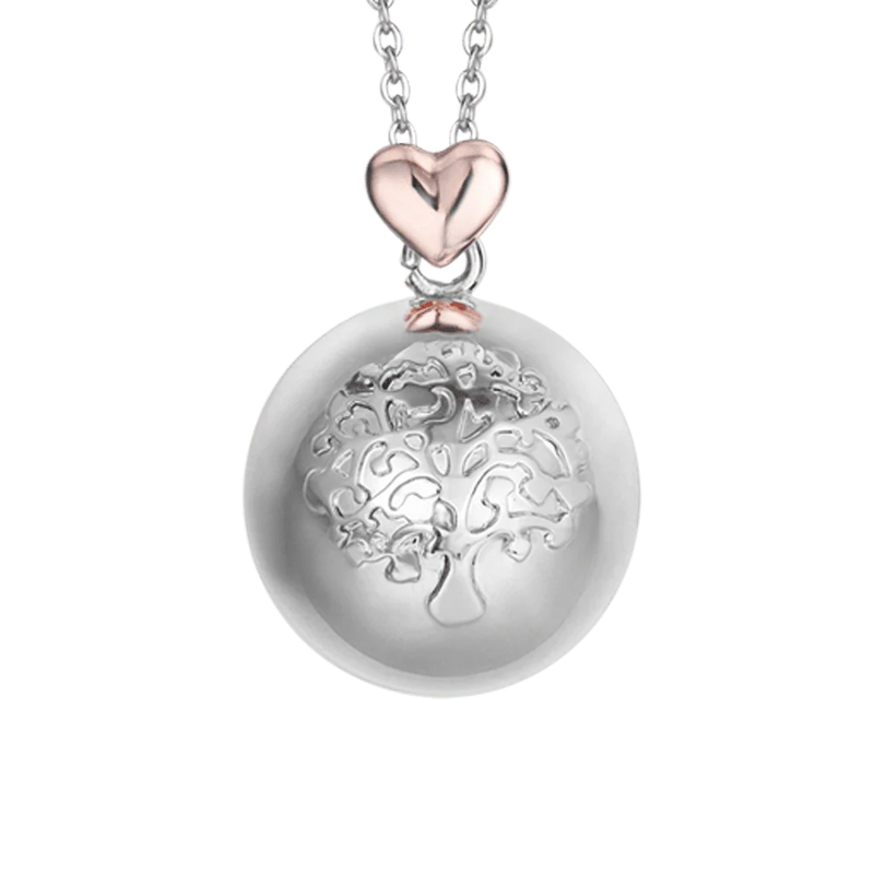 luca barra - COLLANA CHIAMA ANGELI IN ACCIAIO,SFERA IN METALLO CON ALBERO DELLA VITA E CUORE