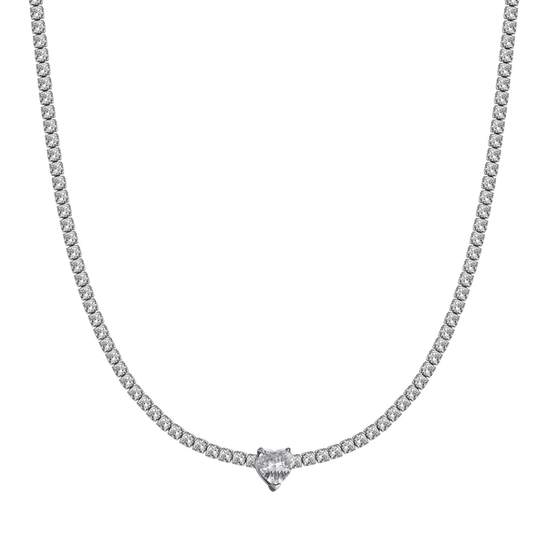 luca barra - COLLANA DONNA IN ACCIAIO CON CRISTALLI BIANCHI E CUORE CRISTALLO