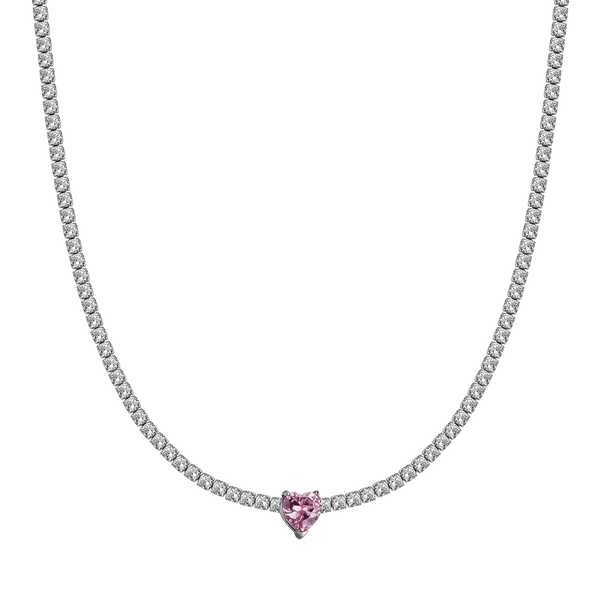 luca barra - COLLANA DONNA IN ACCIAIO CON CRISTALLI BIANCHI E CUORE CRISTALLO