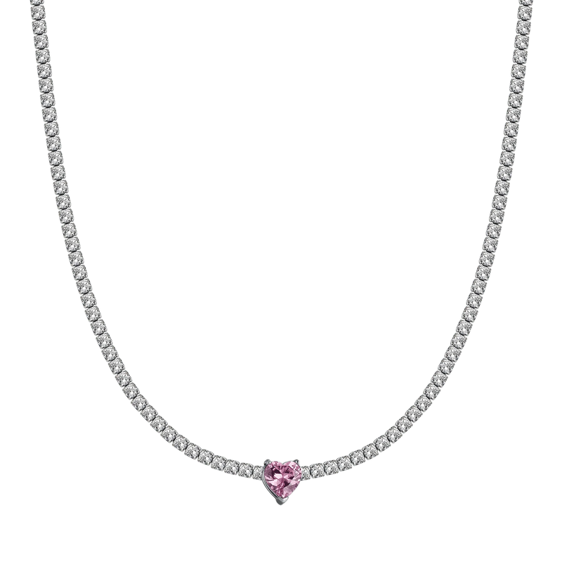 luca barra - COLLANA DONNA IN ACCIAIO CON CRISTALLI BIANCHI E CUORE CRISTALLO