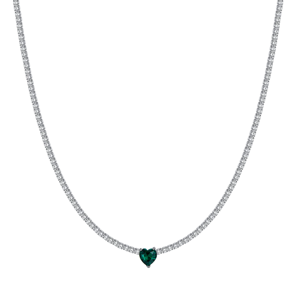 luca barra - COLLANA TENNIS DONNA IN ACCIAIO CON CRISTALLI BIANCHI E CUORE CRISTALLO VERDE