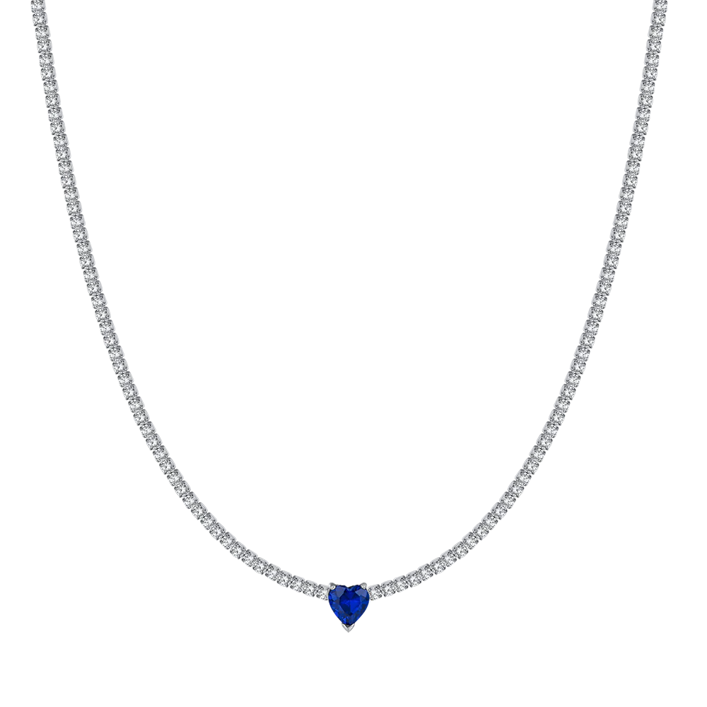 luca barra - COLLANA TENNIS DONNA IN ACCIAIO CON CRISTALLI BIANCHI E CUORE CRISTALLO BLU