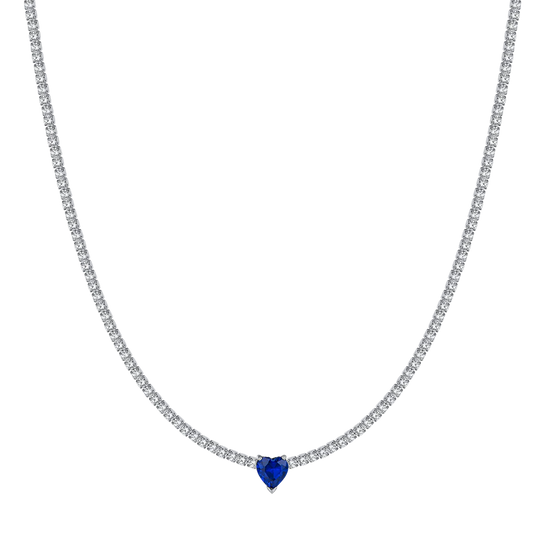 luca barra - COLLANA TENNIS DONNA IN ACCIAIO CON CRISTALLI BIANCHI E CUORE CRISTALLO BLU