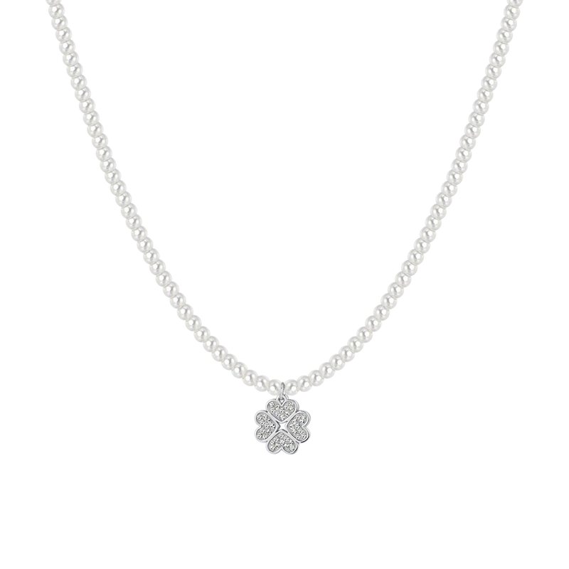 luca barra - COLLANA DONNA IN ACCIAIO PERLE E QUADRIFOGLIO