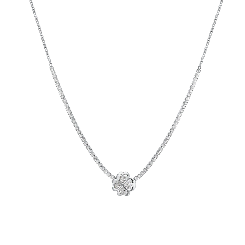 luca barra - COLLANA TENNIS DONNA IN ACCIAIO QUADRIFOGLIO GIREVOLE