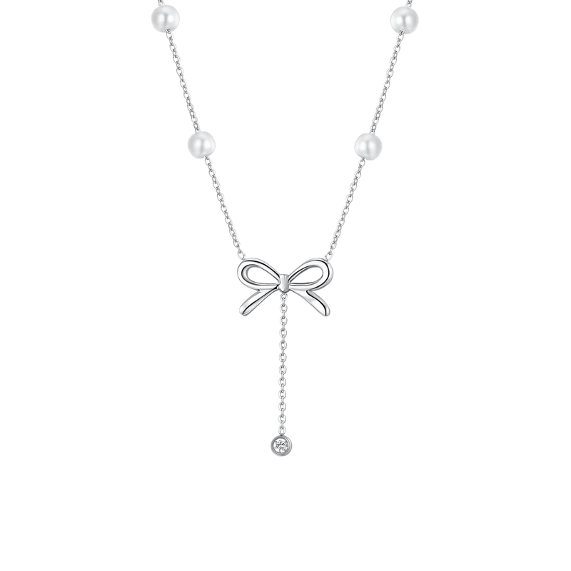 luca barra - COLLANA DONNA IN ACCIAIO FIOCCO E CRISTALLO