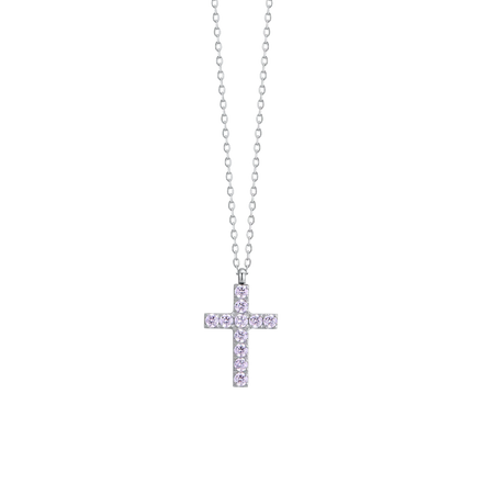 luca barra - COLLANA DONNA IN ACCIAIO CON CROCE E ZIRCONI ROSA