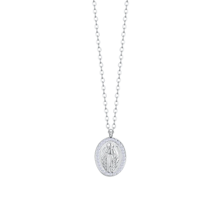 luca barra - COLLANA DONNA IN ACCIAIO, MEDAGLIETTA CON MADONNINA E ZIRCONI BIANCHI