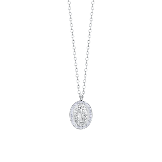 luca barra - COLLANA DONNA IN ACCIAIO, MEDAGLIETTA CON MADONNINA E ZIRCONI BIANCHI