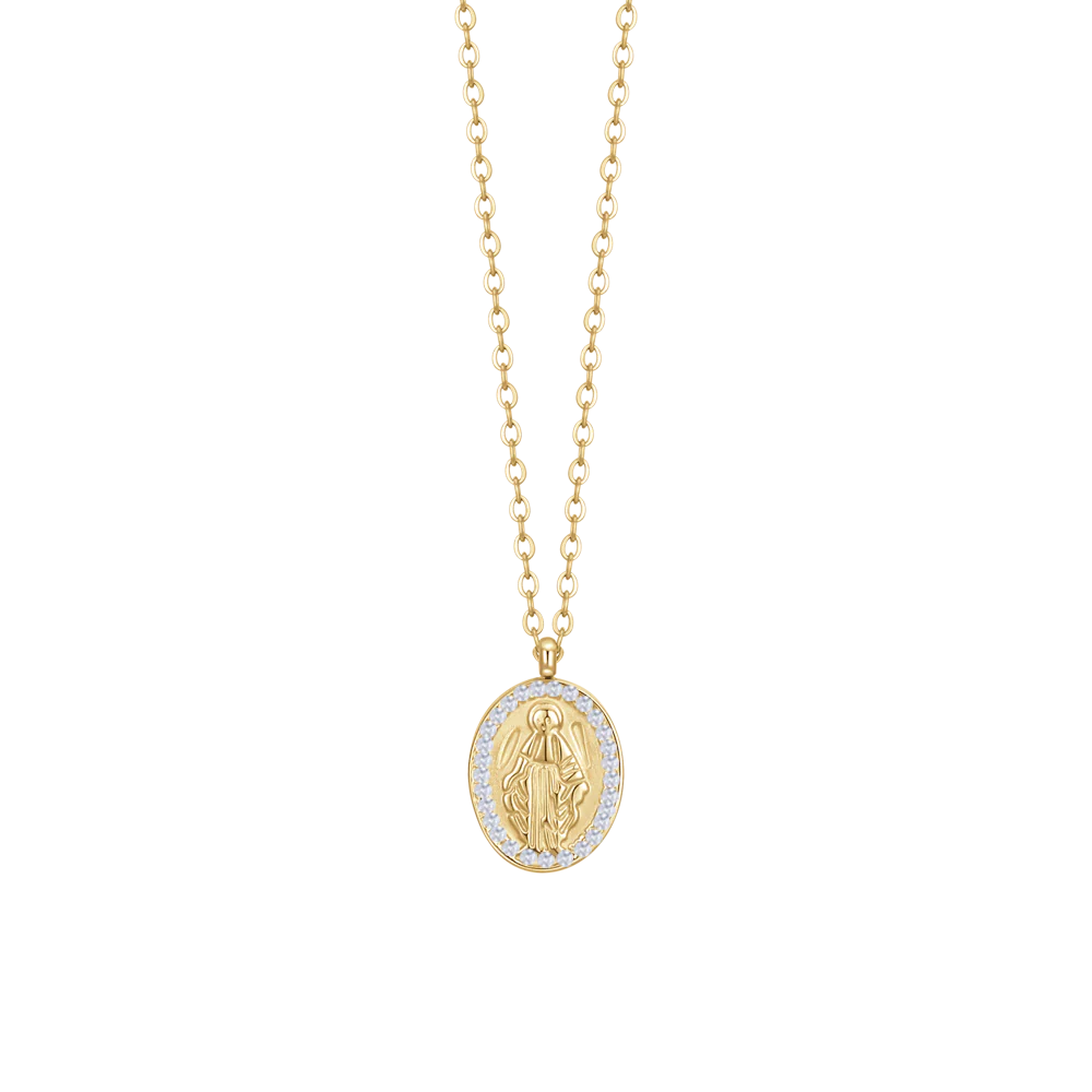 luca barra - COLLANA DONNA IN ACCIAIO IP GOLD, MADONNINA MIRACOLOSA E ZIRCONI BIANCHI