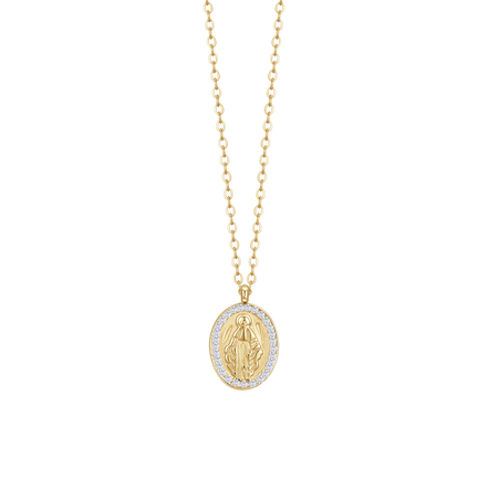 luca barra - COLLANA DONNA IN ACCIAIO IP GOLD, MADONNINA MIRACOLOSA E ZIRCONI BIANCHI