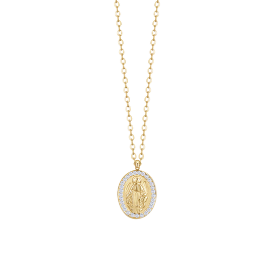 luca barra - COLLANA DONNA IN ACCIAIO IP GOLD, MADONNINA MIRACOLOSA E ZIRCONI BIANCHI