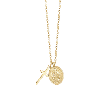 luca barra - COLLANA DONNA IN ACCIAIO IP GOLD, MEDAGLIETTA CON MADONNINA MIRACOLOSA E CROCE