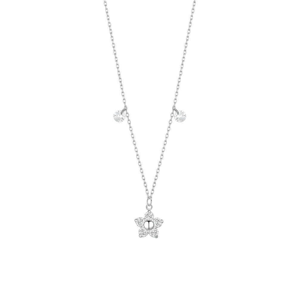 luca barra - COLLANA DONNA IN ACCIAIO CON PENDENTE FIORE CON E PETALI ZICONE BIANCO
