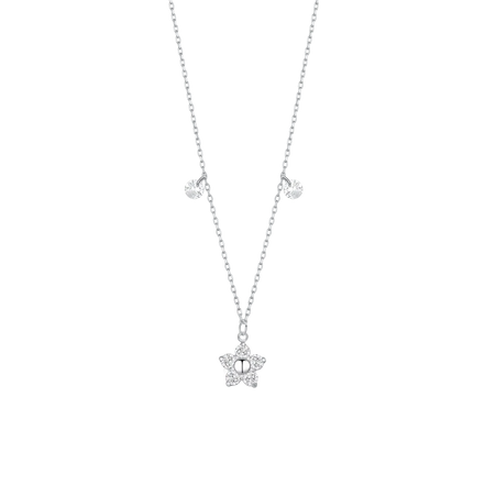 luca barra - COLLANA DONNA IN ACCIAIO CON PENDENTE FIORE CON E PETALI ZICONE BIANCO