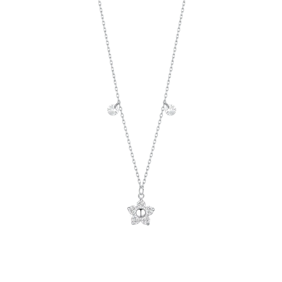 luca barra - COLLANA DONNA IN ACCIAIO CON PENDENTE FIORE CON E PETALI ZICONE BIANCO