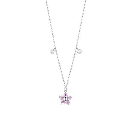 luca barra - COLLANA DONNA IN ACCIAIO CON PENDENTE FIORE CON E PETALI ZICONE MAGENTA