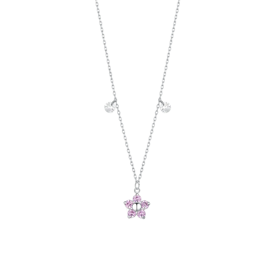 luca barra - COLLANA DONNA IN ACCIAIO CON PENDENTE FIORE CON E PETALI ZICONE MAGENTA