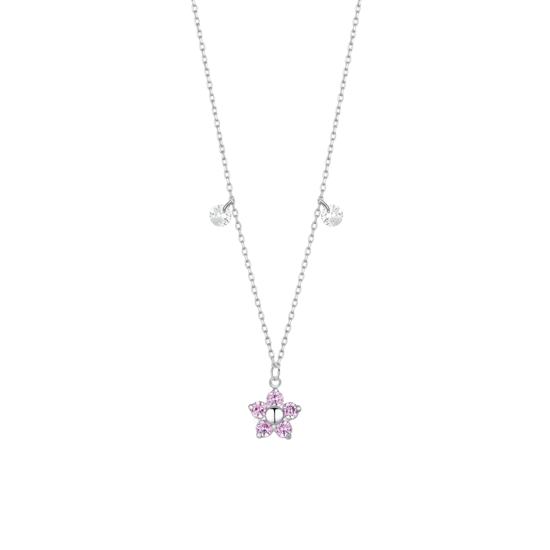 luca barra - COLLANA DONNA IN ACCIAIO CON PENDENTE FIORE CON E PETALI ZICONE MAGENTA