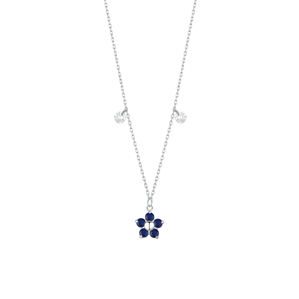 luca barra - COLLANA DONNA IN ACCIAIO CON PENDENTE FIORE CON E PETALI ZICONE BLU