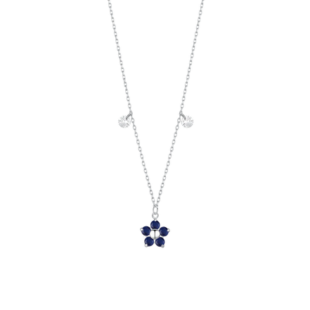 luca barra - COLLANA DONNA IN ACCIAIO CON PENDENTE FIORE CON E PETALI ZICONE BLU