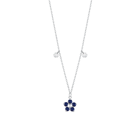 luca barra - COLLANA DONNA IN ACCIAIO CON PENDENTE FIORE CON E PETALI ZICONE BLU