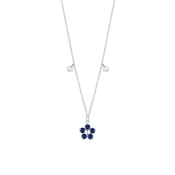 luca barra - COLLANA DONNA IN ACCIAIO CON PENDENTE FIORE CON E PETALI ZICONE BLU