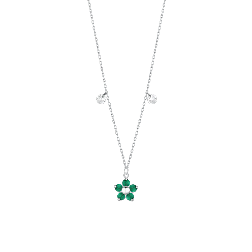 luca barra - COLLANA DONNA IN ACCIAIO CON PENDENTE FIORE CON E PETALI ZICONE VERDE