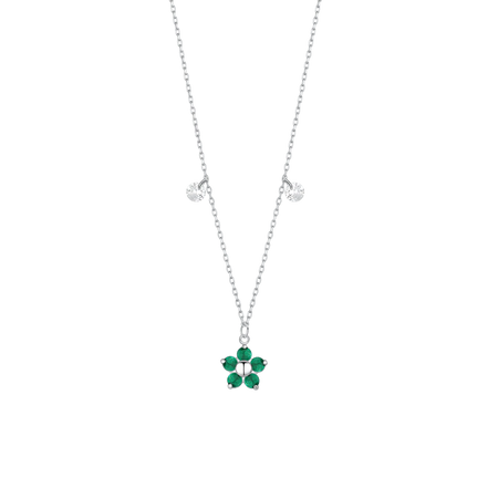 luca barra - COLLANA DONNA IN ACCIAIO CON PENDENTE FIORE CON E PETALI ZICONE VERDE