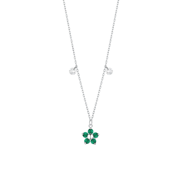 luca barra - COLLANA DONNA IN ACCIAIO CON PENDENTE FIORE CON E PETALI ZICONE VERDE