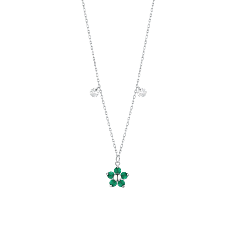 luca barra - COLLANA DONNA IN ACCIAIO CON PENDENTE FIORE CON E PETALI ZICONE VERDE