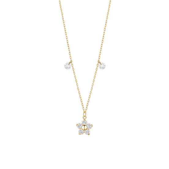 luca barra - COLLANA DONNA IN ACCIAIO CON PENDENTE FIORE CON E PETALI ZICONE BIANCO COLORE ORO